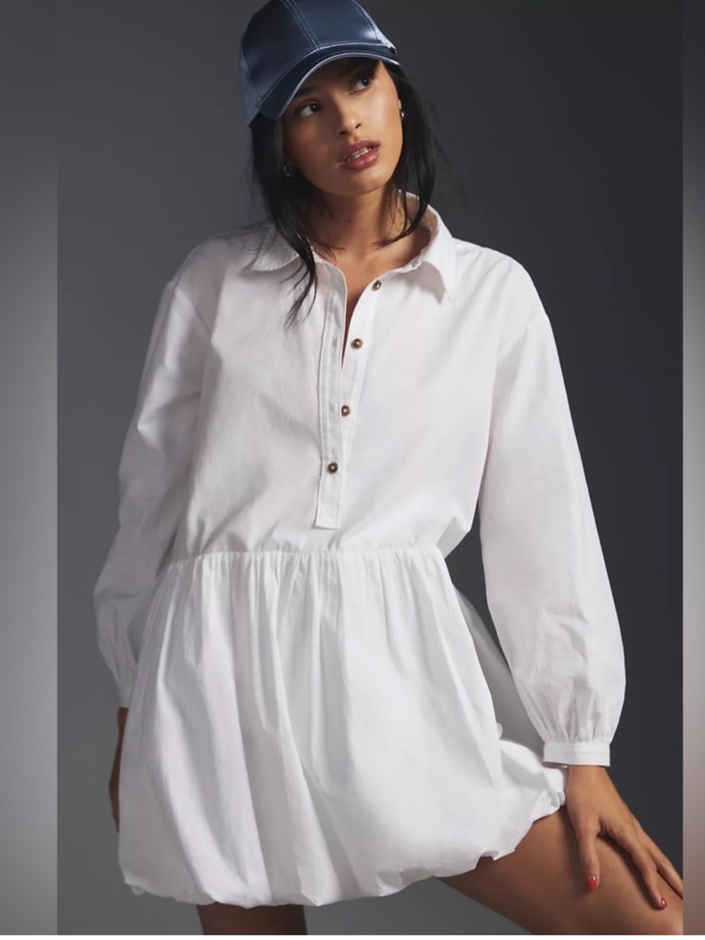 Anthropologie Bubble Hem Shirt Dress White Small